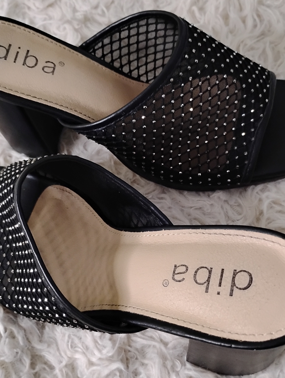 Diba Black Mesh Slide Mules with Rhinestone Grid - Picture 5 of 8